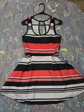 Three Hearts Black White and Red Striped Fit & Flare Dress